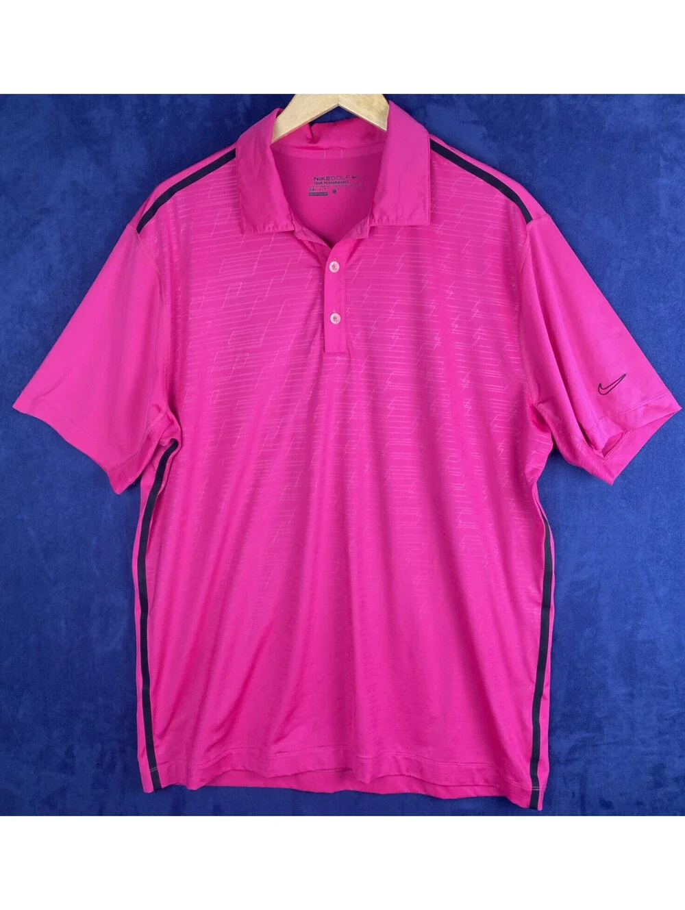 Nike Golf Dri-fit Polo Men’s Large Magenta Pink Black Stripe